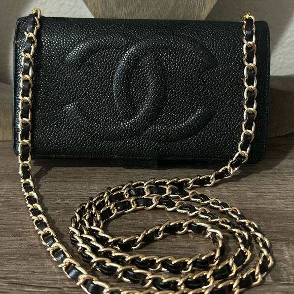 🖤⚜️Chanel Caviar Timeless Wallet on a Chain Micro Gold Tone Crossbody WO… - Picture 2 of 15
